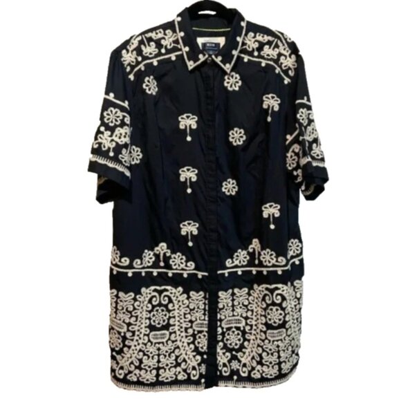 Maeve Anthropologie Black Short Sleeve Embroidered Collared Mini Shirt Dress - Picture 7 of 10